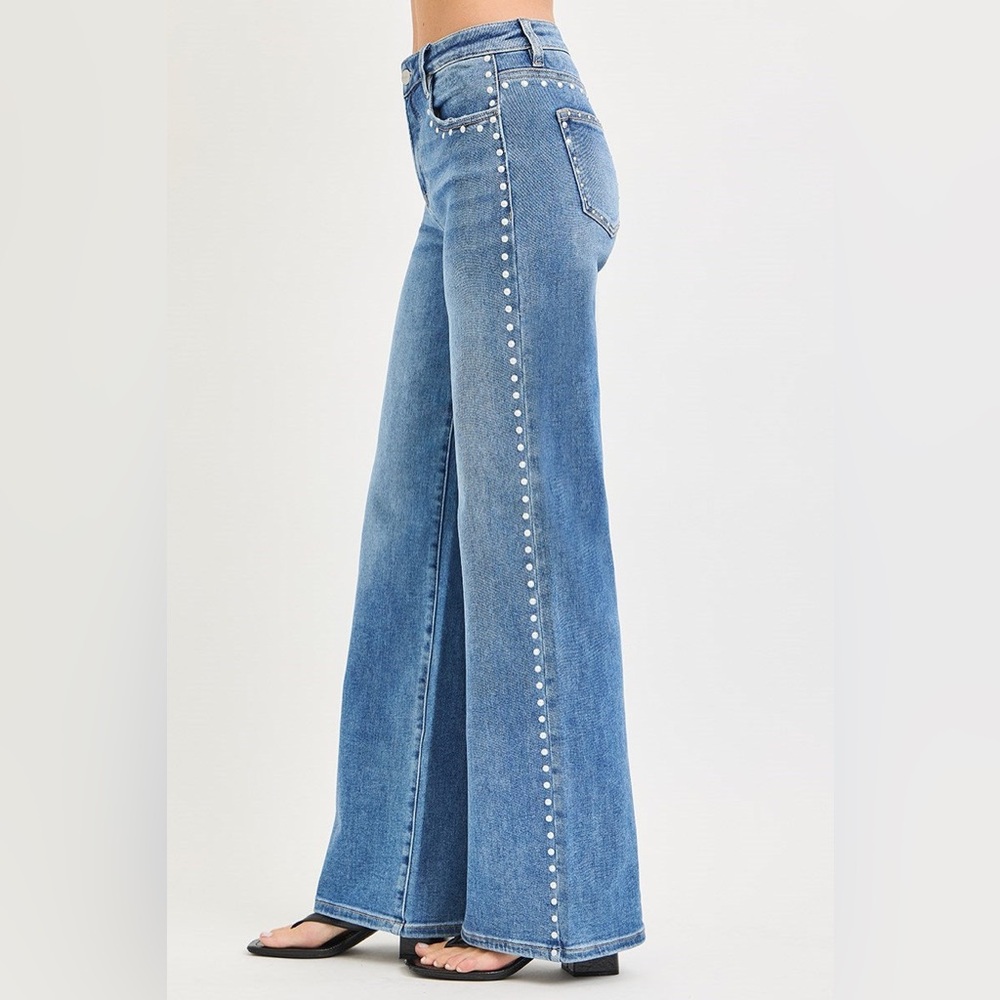 Studded Wide Leg High Rise Jeans - Risen - Picture 1 of 7